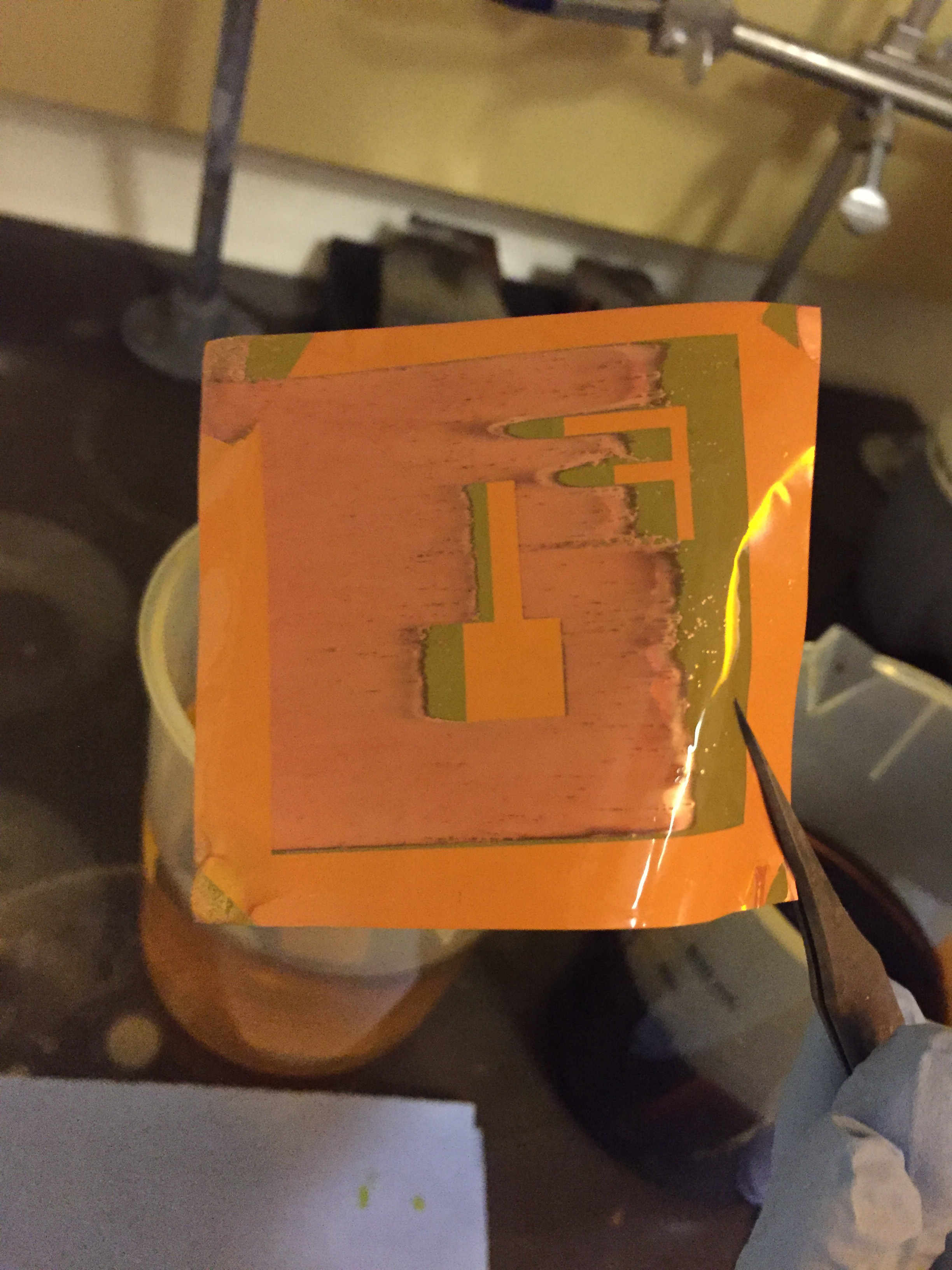 copper electrode being etched copper electrode